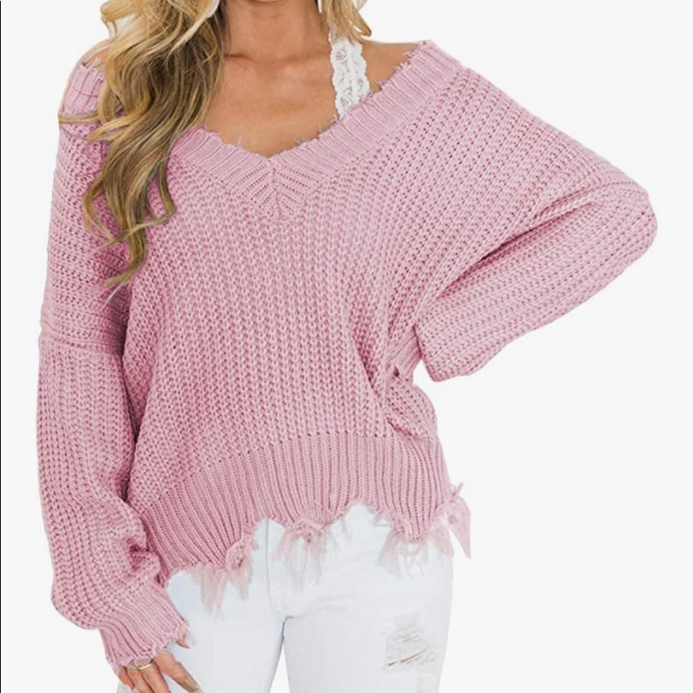 Pink fringe sweater